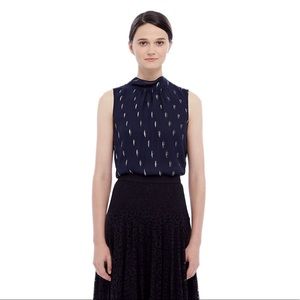 NEW Rebecca Taylor Navy Metallic Silk Blouse Top 8